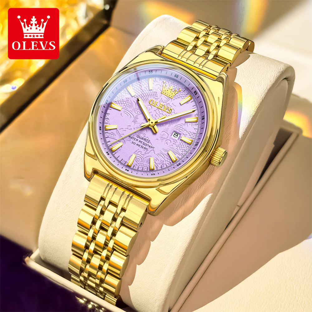 Luxury Watch Green - Marca OLEVS, reloj dorado de lujo