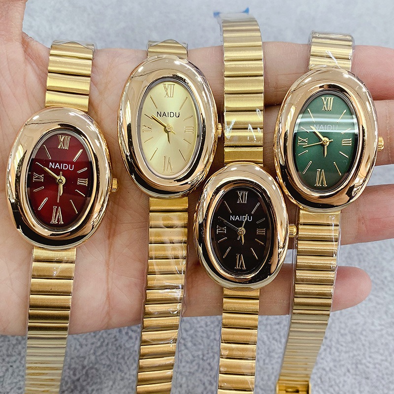 Lux Watch - Reloj de cuarzo ovalado dorado de