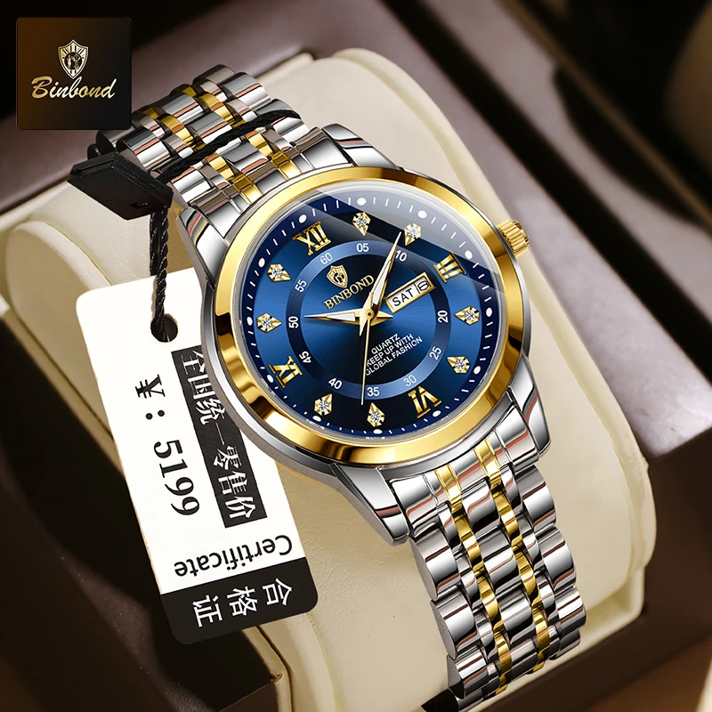 Luxury Watch Green - BINBOND B7169, relojes de cuarzo para