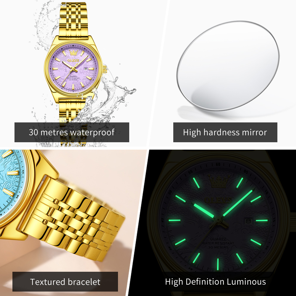 Marca OLEVS, reloj dorado de l - Luxury Watch Green reseña y precio
