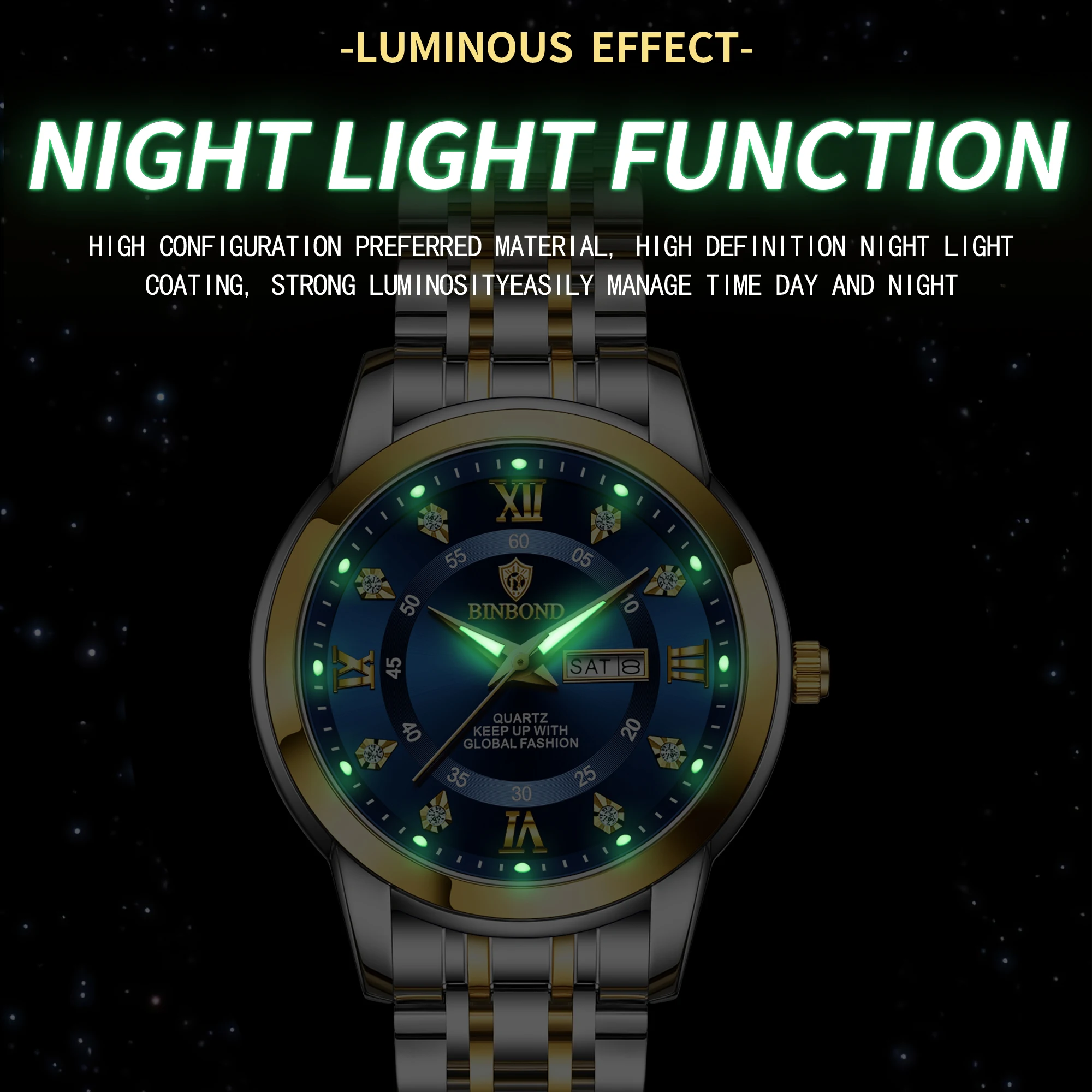BINBOND B7169, relojes de cuar - Luxury Watch Green reseña y precio